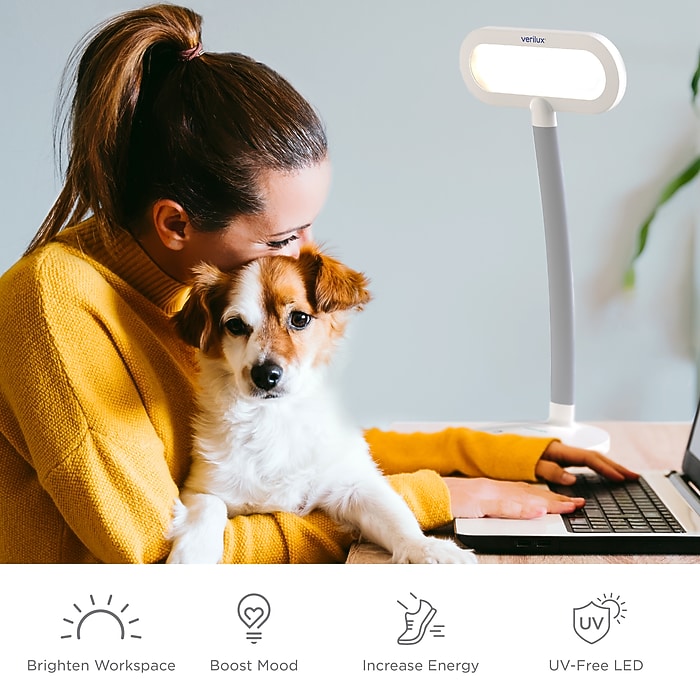 Verilux HappyLight Duo 2-in-1 Light Therapy & Desk Lamp, White