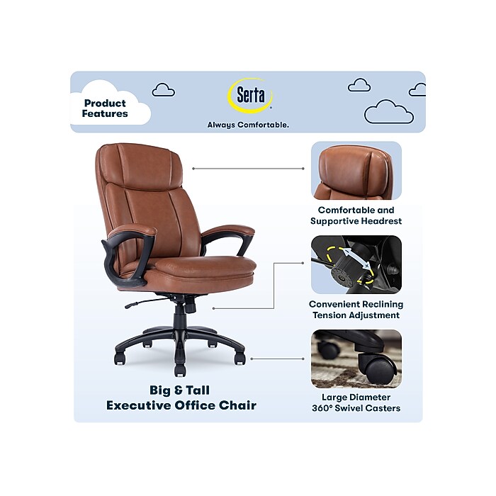 Serta Fairbanks Ergonomic Bonded Leather Executive Big & Tall