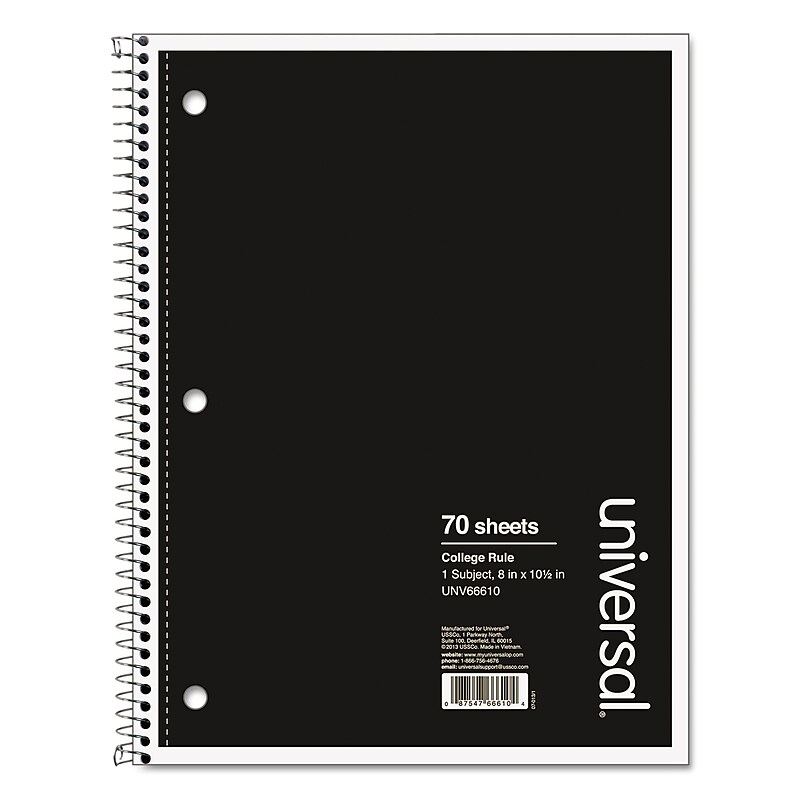Universal Wirebound Notebook, 8 x 10.5, College Ruled, 70 Sheets, Assorted Color Cover (UNV66610) image 1