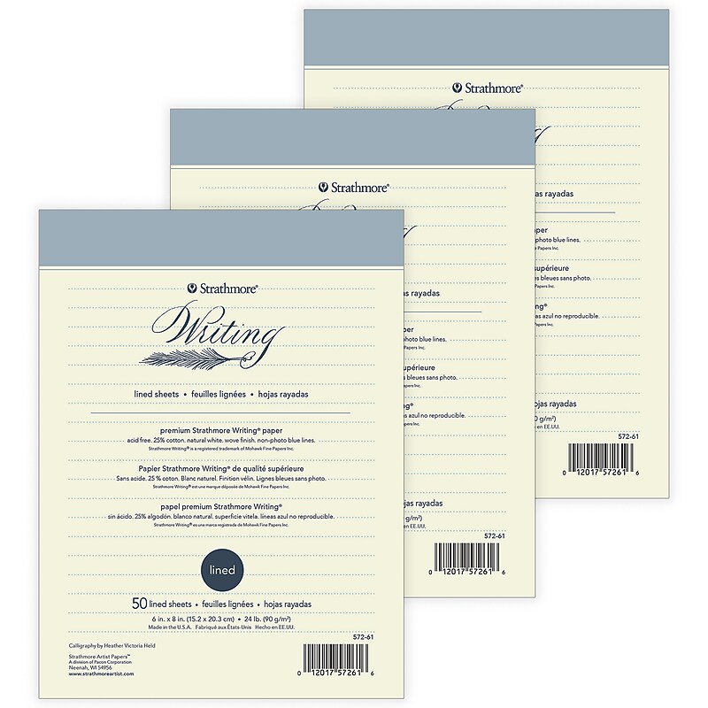 Strathmore 500 Series 6" x 8"  Writing Paper Pad, 50 Sheets/Pad, 3 Pads/Bundle (STTP572611-3) image 1