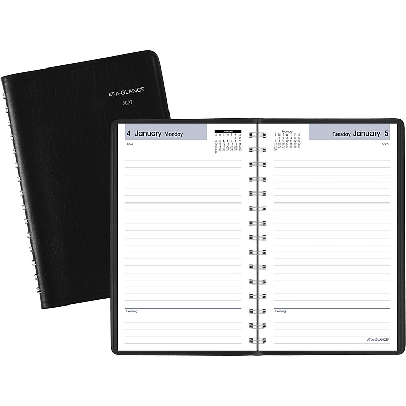 2027 AT-A-GLANCE DayMinder 5" x 8" Daily Planner, Faux Leather Cover, Black (SK46-00-27) image 1