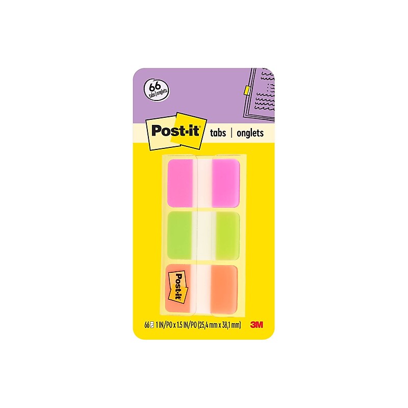 Post-it Tabs, 1" Wide, Assorted Colors, 66 Tabs/Pack (686-PGO) image 1