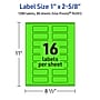 Avery Rectangle Multipurpose Labels, 1" x 2-5/8", Neon Green, 1280/Box (94201)~#|#~0CE23D84-A9B5-41E7-8E3669EA3C3D63C3_sc7