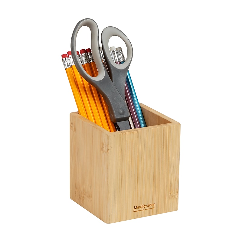 Mind Reader Wood Pen Cup Holder, Brown (BMPEN-BRN) image 1