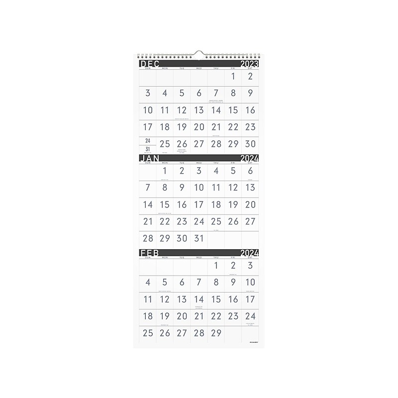 2024 AT-A-GLANCE Contemporary 12" x 27" Three-Month Wall Calendar, White/Black (PM11X-28-24) image 1