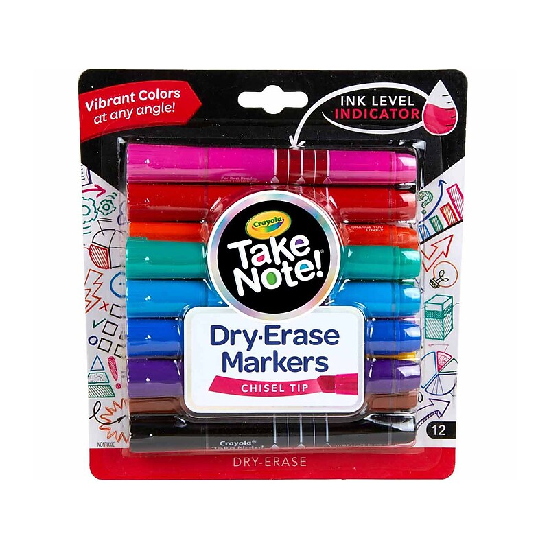 Crayola Take Note! Tank Dry-Erase Markers, Chisel Tip, Assorted Colors, 12/Pack (58-6545) image 1