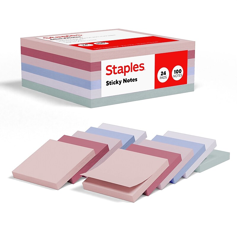 Staples Sticky Notes, 3" x 3", Ocean Mist Collection, 100 Sheets/Pad, 24 Pads/Pack (ST62875) image 1
