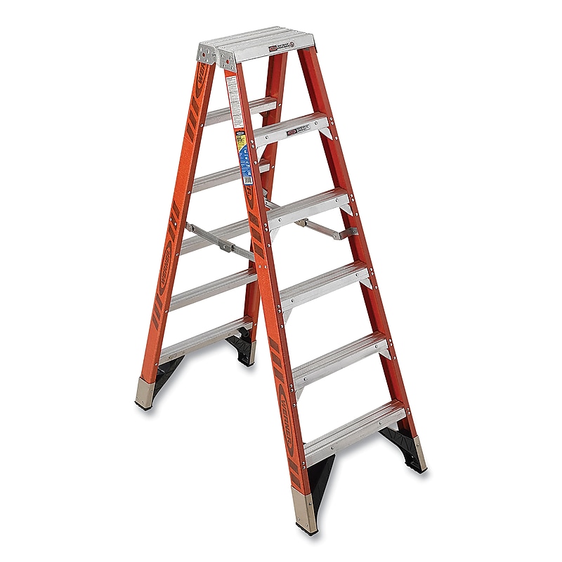 Werner 6' Fiberglass Twin Step Ladder, 375 lbs. Capacity (T7404) image 1