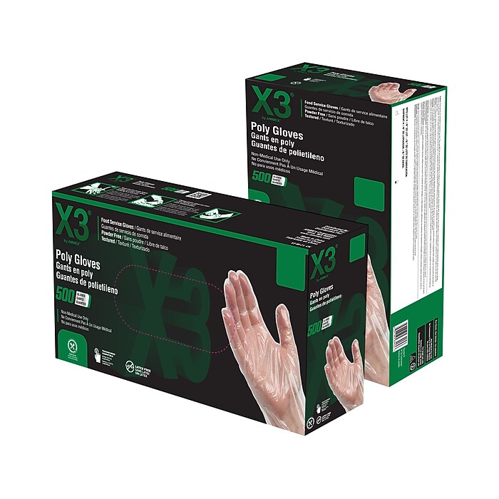 Ammex X3 Poly Food Safe Industrial Gloves, Latex Free, Large