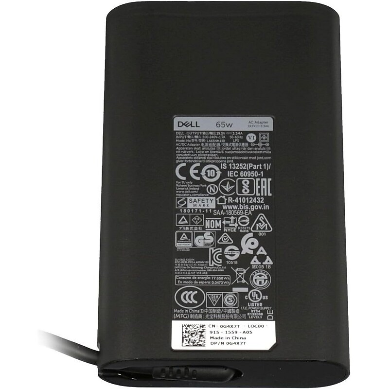 Dell 65W, Slim AC Adapter for Dell Laptop, Black (TG2MG) image 1