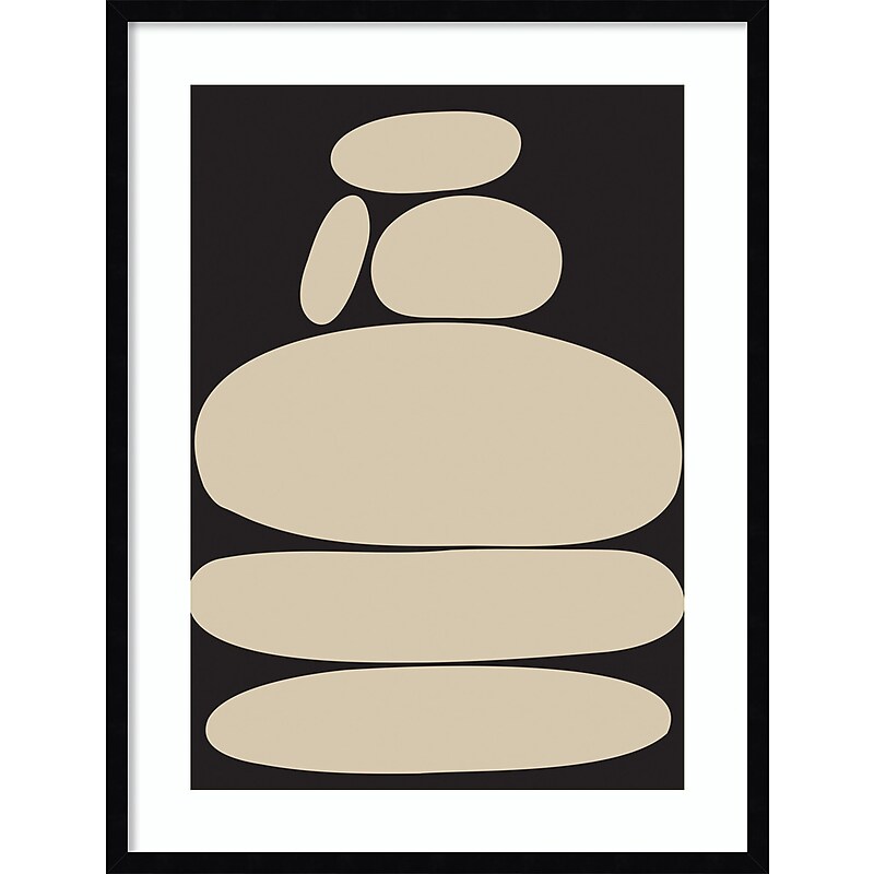 Amanti Art Zen River Rocks Black And Tan by The Creative Bunch Studio Wood Framed Wall Art Print, 25" x 33" (A42675532112) image 1