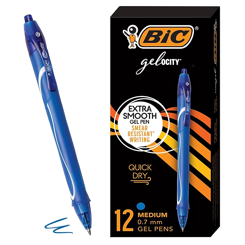 BIC Gel-ocity Quick Dry Retractable Gel Pens, Medium Point, 0.7 mm, Blue Ink, Dozen (RGLCG11-BLU) image 1