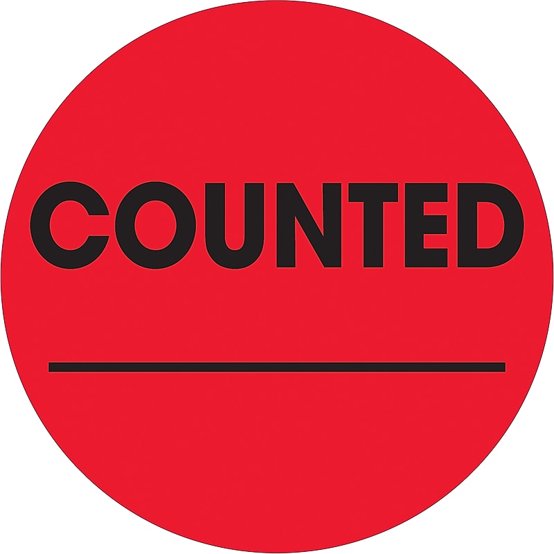 Tape Logic "Counted ___" Labels, 2" Dia., Fluorescent Red, 500/Roll (DL1270) image 1