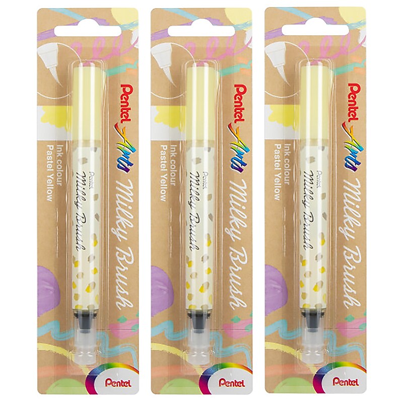 Pentel Milky Brush, Yellow Ink, 3/Bundle (PTAXGFHBPPGX-3) image 1
