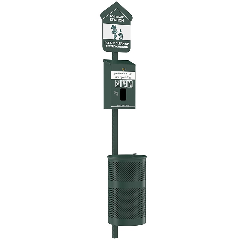 Furloo Steel Outdoor Pet Waste Station Kit with Header Bag Dispenser, 11.5 Gallon, Green (FLO1H-S-G) image 1