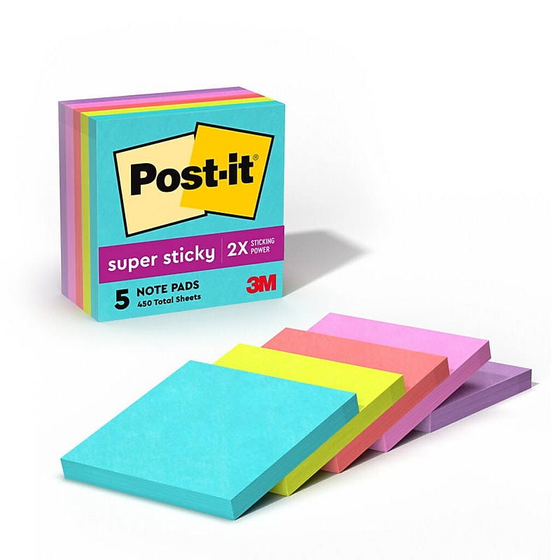 Post-it Super Sticky Notes, 3" x 3", Supernova Neons Collection, 90 Sheet/Pad, 5 Pads/Pack (654-5SSMIA) image 1