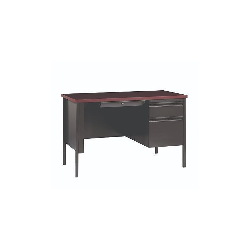 Alera 45"W Single Pedestal Desk, Mahogany/Charcoal (ALEHSD4524CM) image 1