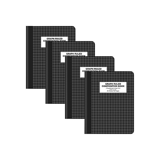 Better Office Composition Notebooks, 7.5" x 9.75", Graph Ruled, 80 Sheets, Black, 4/Pack (25604