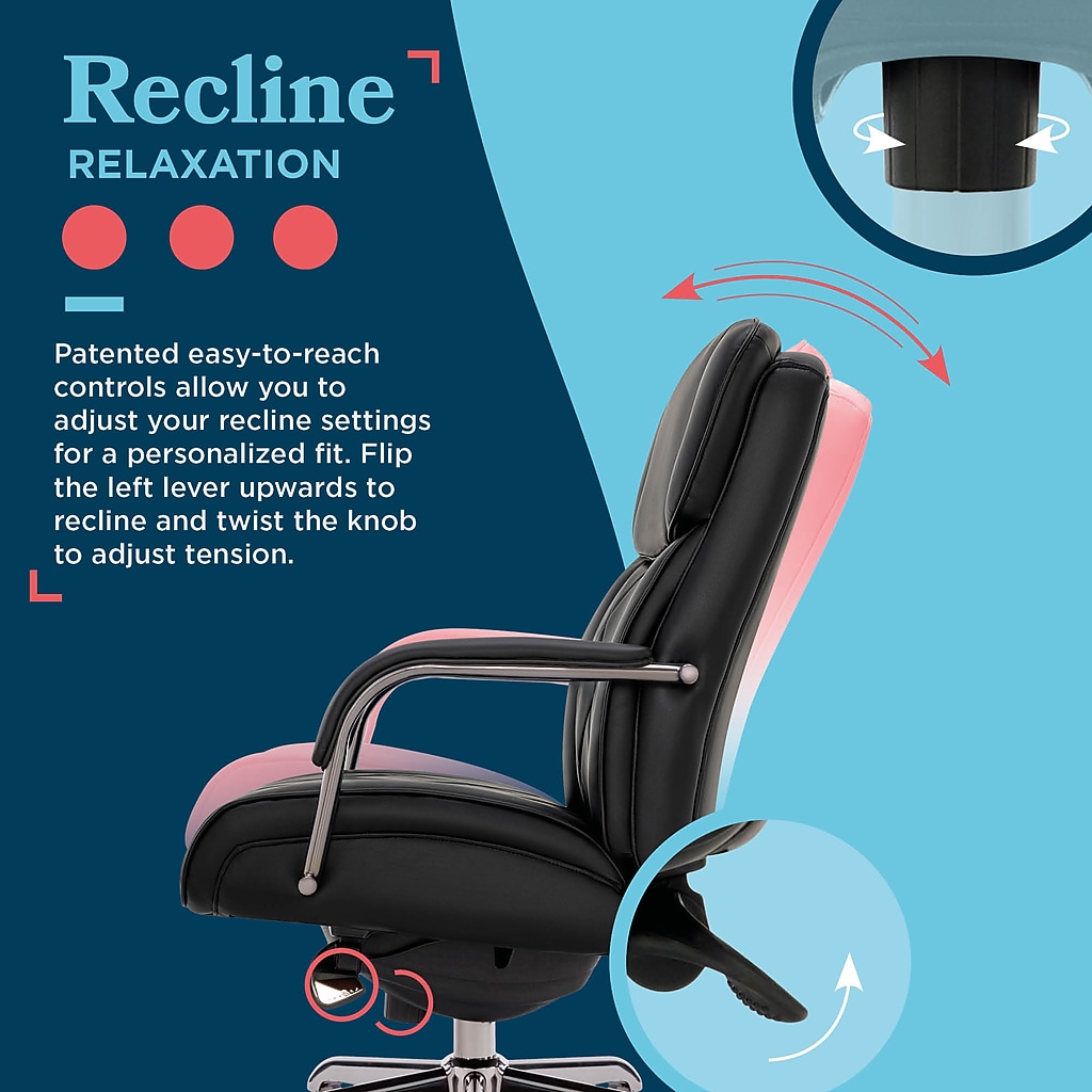 Recline relaxation feature with lever and tilt diagrams