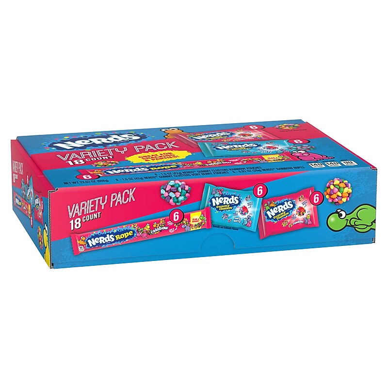 Nerds Gummy Clusters Gummy Candy Variety Box, Assorted Flavors, 23.52 oz., 18 Pouches/Box (FER08887) image 1