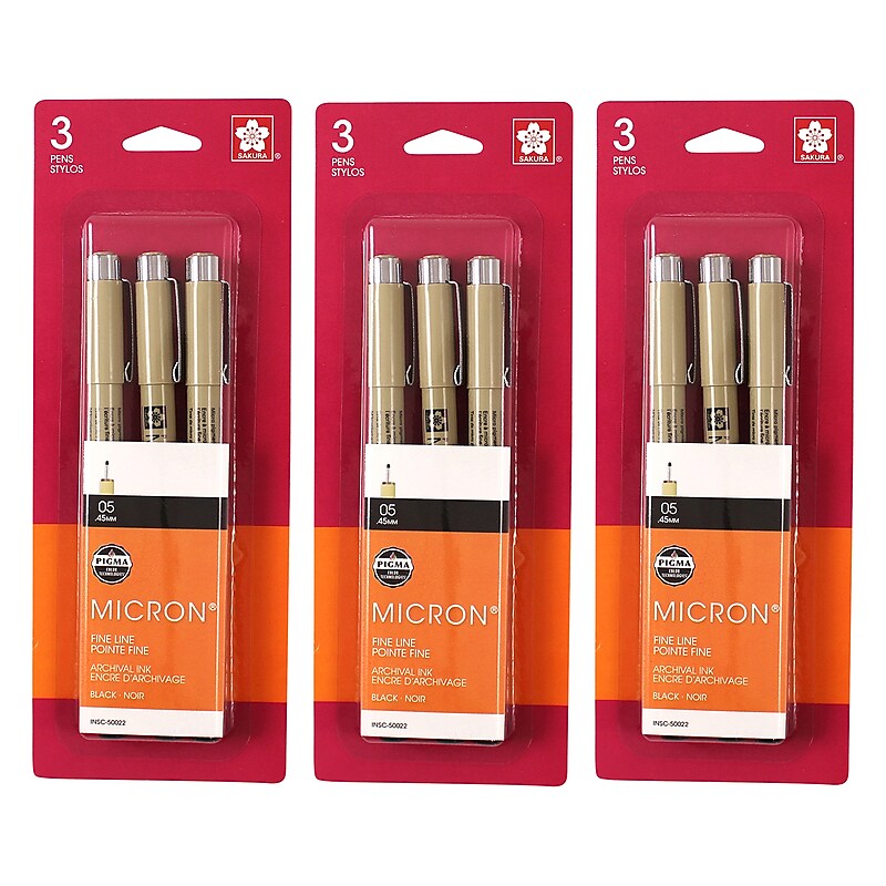 Sakura Pigma Micron Pen, Fineliner, Black Ink, 3/Bundle (SAK50022-3) image 1