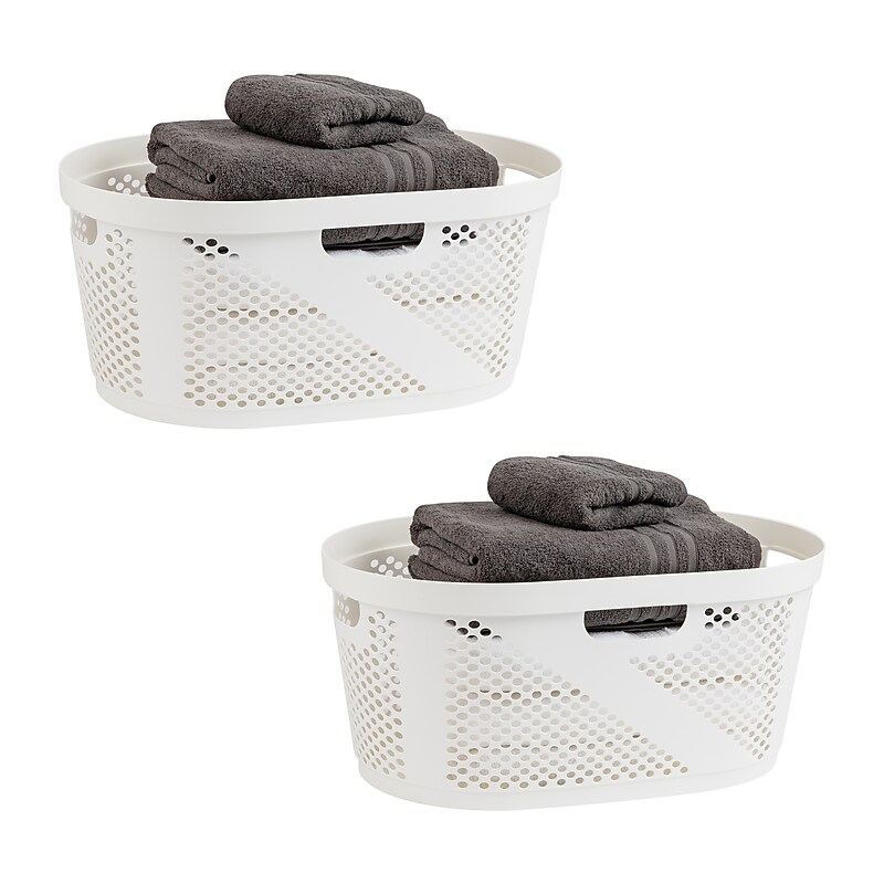 Mind Reader 10.57-Gallon Laundry Basket with Handles, Plastic, White, 2/Set (2HHAMP40-WHT) image 1