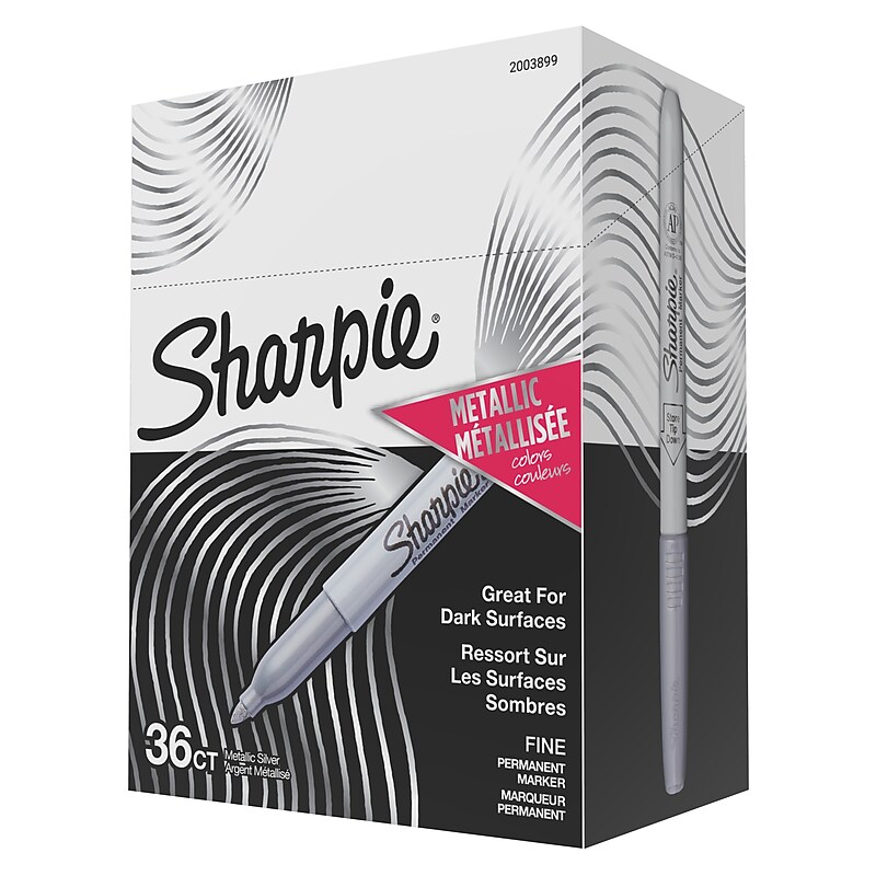Sharpie Permanent Marker, Fine Tip, Metallic Silver, 36/Pack (2003899) image 1