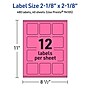 Avery Square Laser/Inkjet Multipurpose Labels, 2-1/8" x 2-1/8", Bright Pink (480/Box)~#|#~0D63BC98-839B-4DA9-B39435309ED072F0_sc7