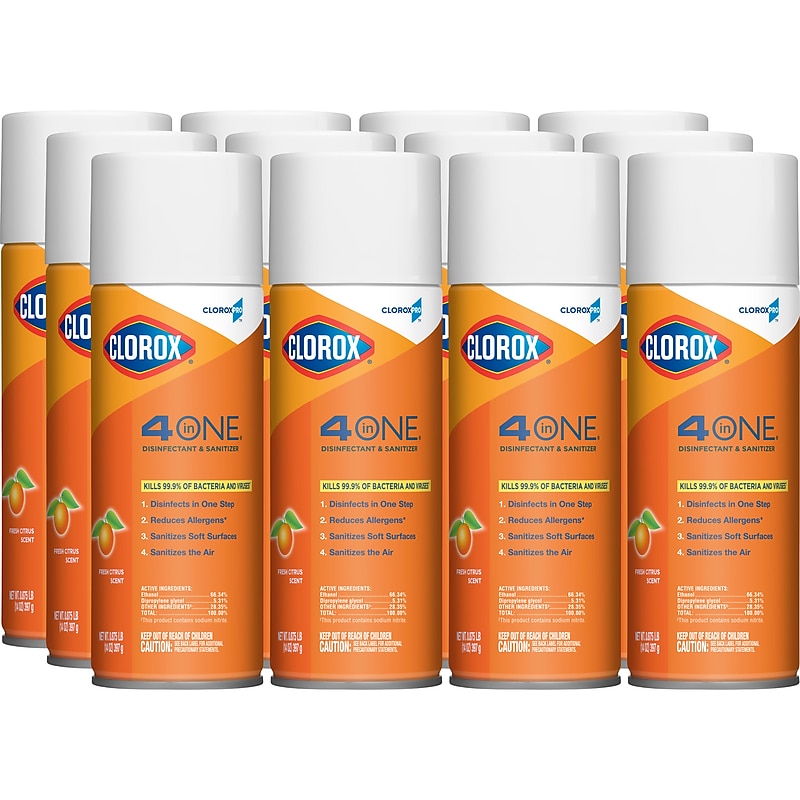 CloroxPro 4 in One Disinfectant & Sanitizer, Citrus Scent, 14 oz., 12/Carton (31043) image 1
