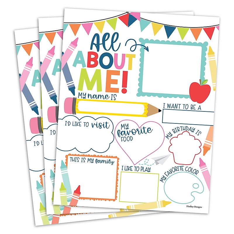 Hadley Designs 11" x 14" Colorful Star Student Read All About Me Posters, 20/Set (HDDX004A2D8KJ) image 1