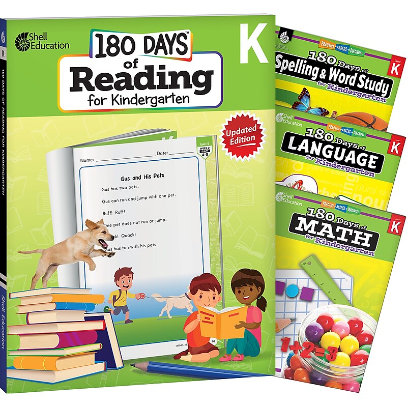Shell Education 180 Days Reading, Spelling, Language & Math, Grade K, Workbook, 4/Set (SEP147634) image 1