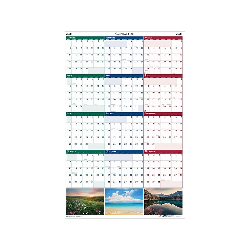 2024 House of Doolittle Earthscape 24" x 37" Wet-Erase Yearly Wall Calendar, Reversible (393-24) image 1