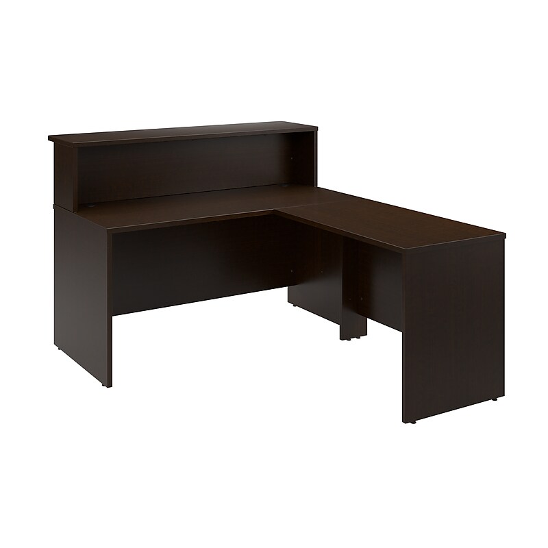 Bush Business Furniture Arrive 60"W L Shaped Reception Desk with Shelf, Mocha Cherry (ARV003MR) image 1