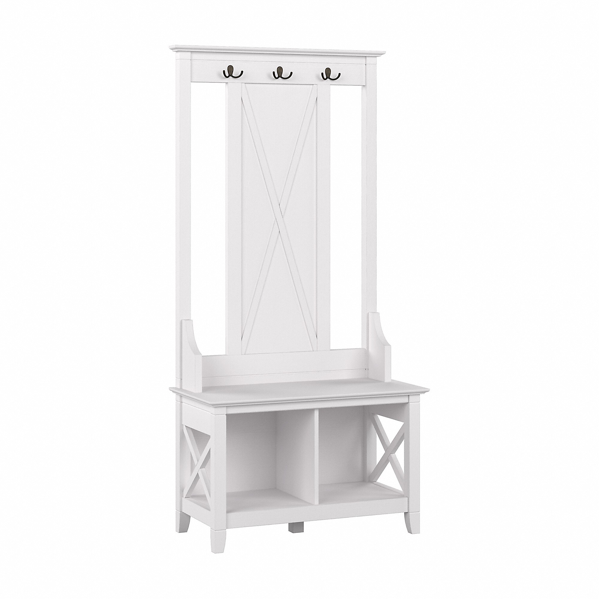 Bush Furniture Key West 66″ Hall Tree with Shoe Storage Bench, Pure White Oak (KWS166WT-03) Sansujyuku sansujyuku.com