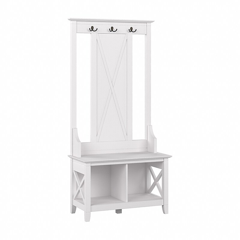 Bush Furniture Key West 66" Hall Tree with Shoe Storage Bench, Pure White Oak (KWS166WT-03) image 1