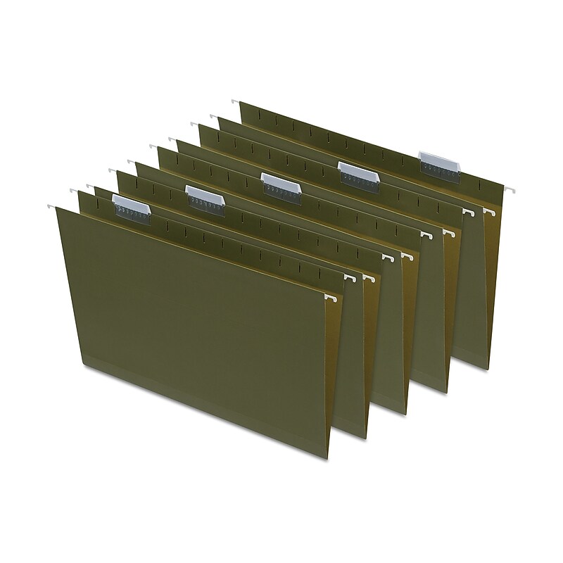 Staples Heavy Duty Box Bottom Hanging File Folder, 2" Expansion, 1/5-Cut Tab, Legal Size, Standard Green, 25/Box image 1