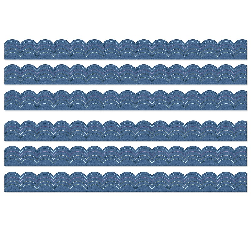 Carson Dellosa Education Crafty and Cool Denim Scalloped Bulletin Board Borders, 3" x 3', 13/Pack, 6 Packs/Bundle (CD-108546-6) image 1