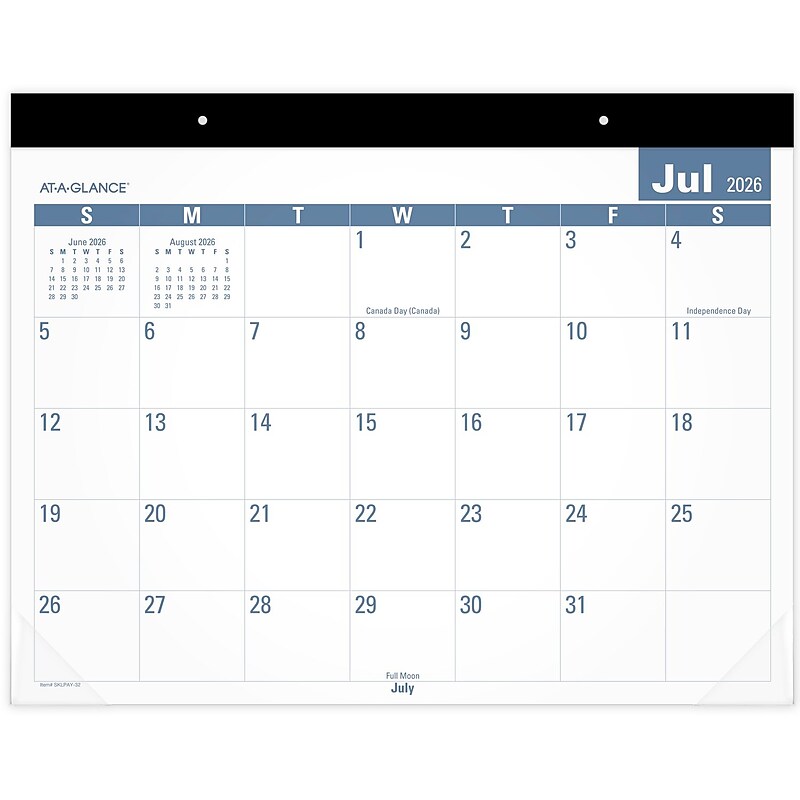 2026-2027 AT-A-GLANCE 21.75" x 17" Academic Monthly Desk Pad Calendar, White & Blue (SKLPAY-32-27) image 1