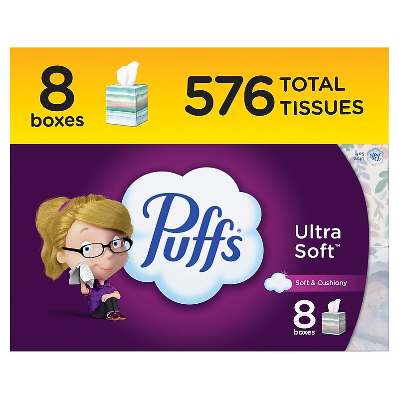 Puffs Ultra Soft Facial Tissue, 72 Tissues/Box, 8 Boxes/Pack (61971) image 1