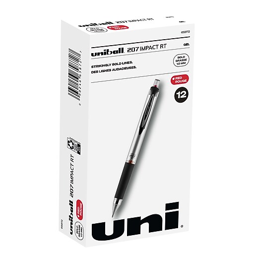 uniball 207 Impact Retractable Gel Pens, Bold Point, 1.0mm, Red Ink