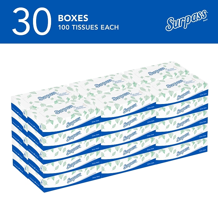 Surpass Facial Tissue, 2-Ply, 100 Sheets/Box, 30 Boxes/Pack (21340