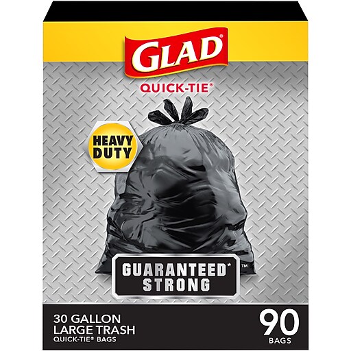 Glad 30 Gallon Large Drawstring Trash Bags, 90/Box (78952) Staples