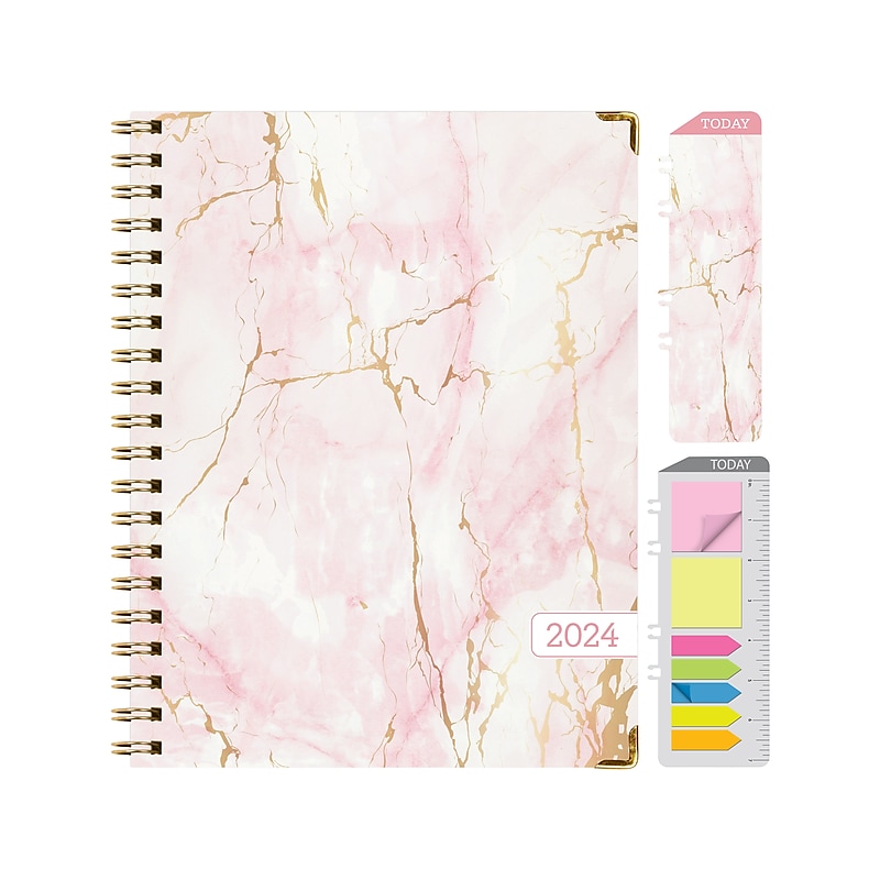 2024 Global Printed Products Pink Marble 8.5" x 11" Weekly & Monthly Planner, Pink/Gold (SPLS24-8511-01) image 1