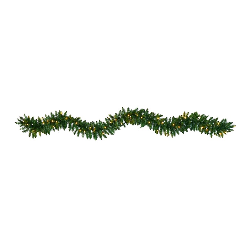 Nearly Natural 9-ft Christmas Pine Artificial Garland with 50 Warm White LEDs Lights (W1100) image 1
