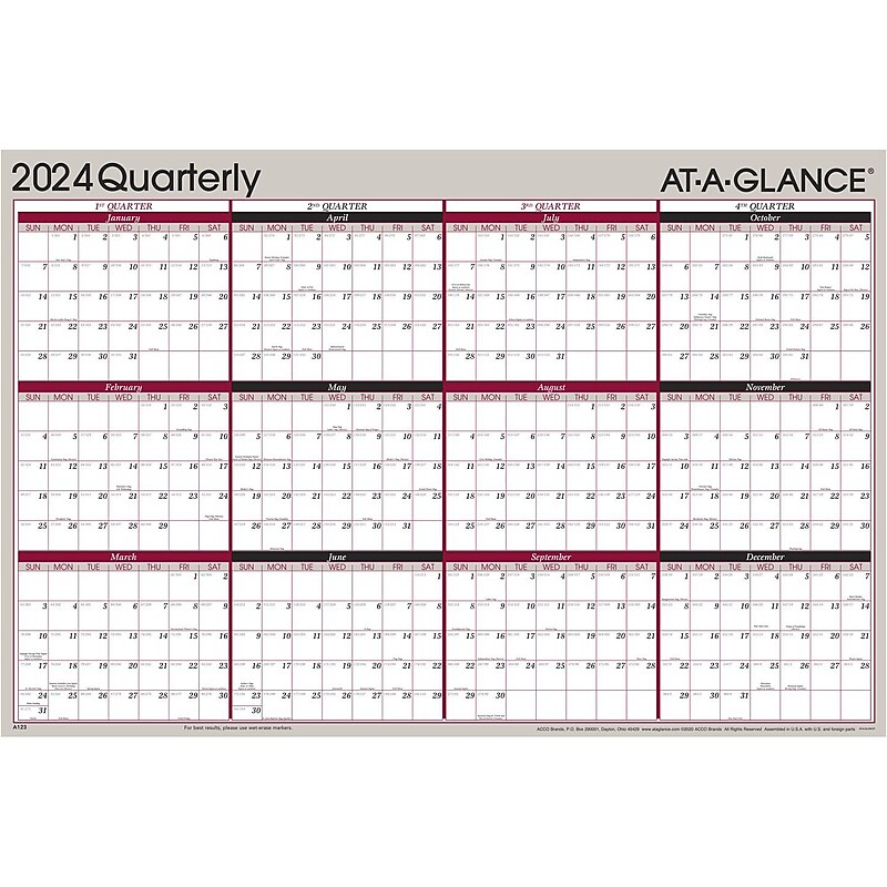 2024 AT-A-GLANCE 36" x 24" Yearly Wet-Erase Wall Calendar, Reversible (A123-24) image 1