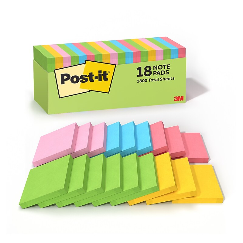 Post-it Notes, 3" x 3", Floral Fantasy Collection, 100 Sheet/Pad, 18 Pads/Pack (654-18BRCP) image 1