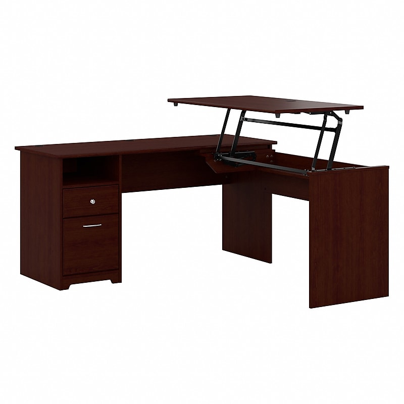 Bush Furniture Cabot 60"W 3 Position L Shaped Sit to Stand Desk, Harvest Cherry (CAB043HVC) image 1