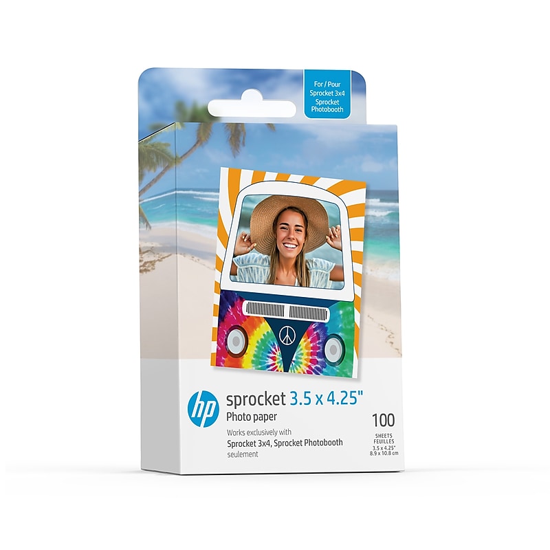 HP Sprocket 3.5 x 4.25" Zink Sticky-Backed Photo Paper, 100 Sheets/Pack (HPIZ3X4100) image 1