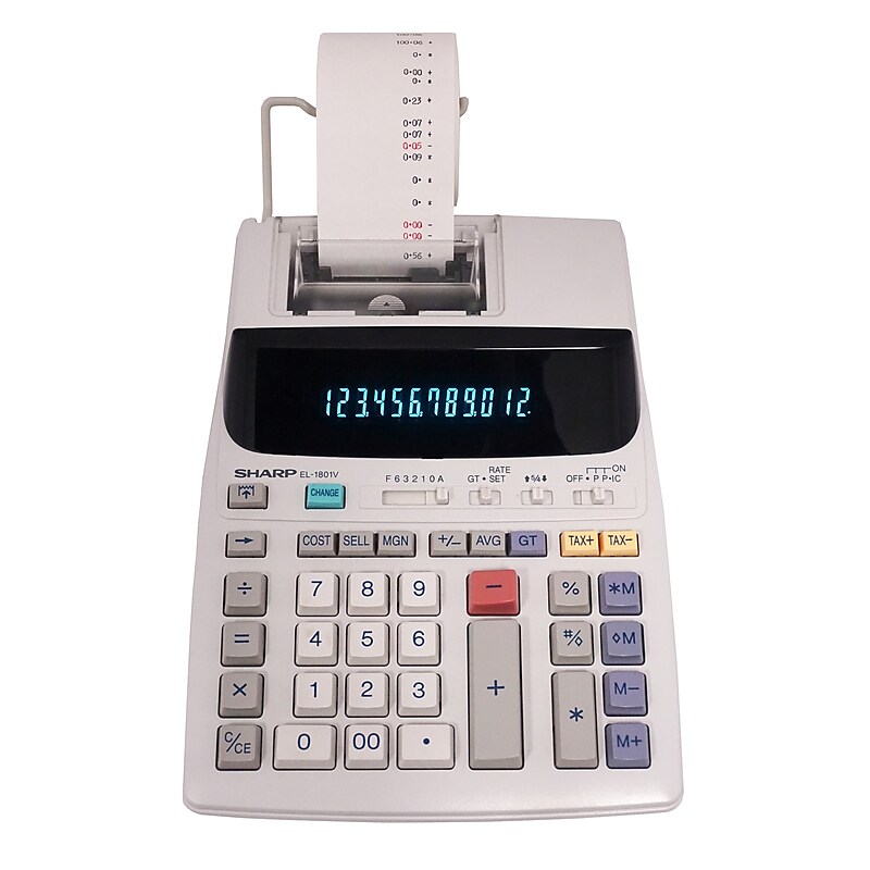 Sharp (EL1801V) 12-Digit Printing Calculator, White image 1