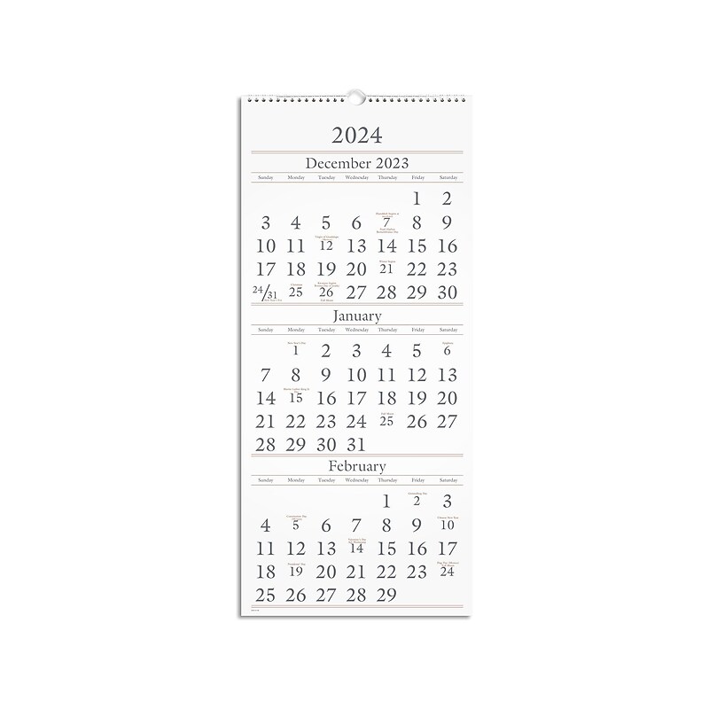 2024 AT-A-GLANCE 12" x 27" Three-Month Wall Calendar, White/Black (SW115-28-24) image 1